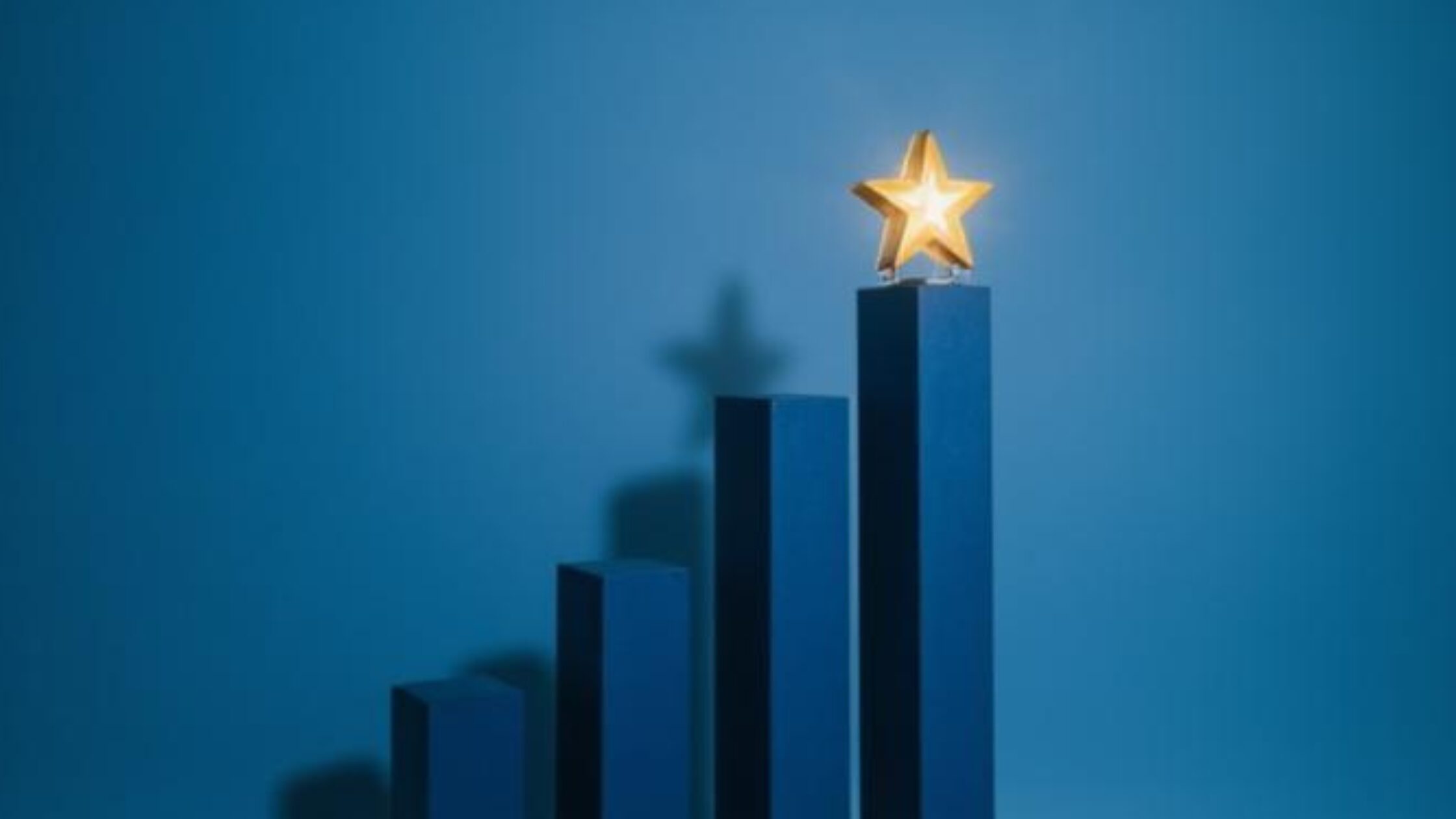 A gold North Star icon at the peak of a business growth chart representing strategic focus and customer value.