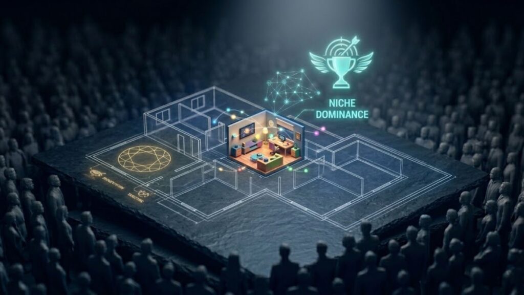A blueprint showing a highly detailed "Target Room" within a larger faint house structure.